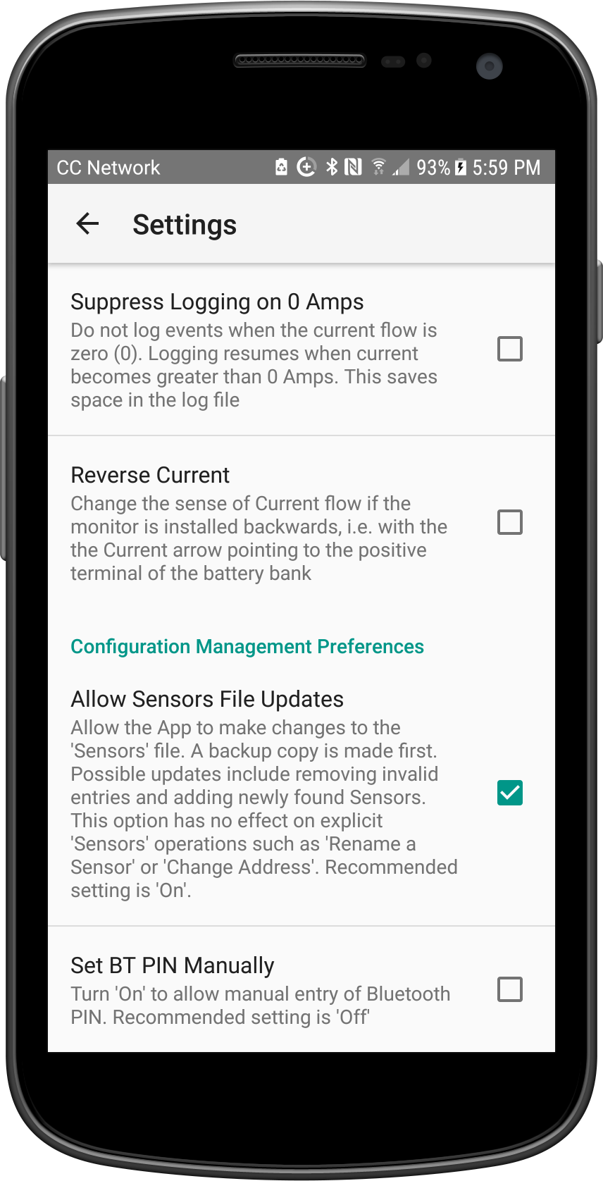 More Settings Screen