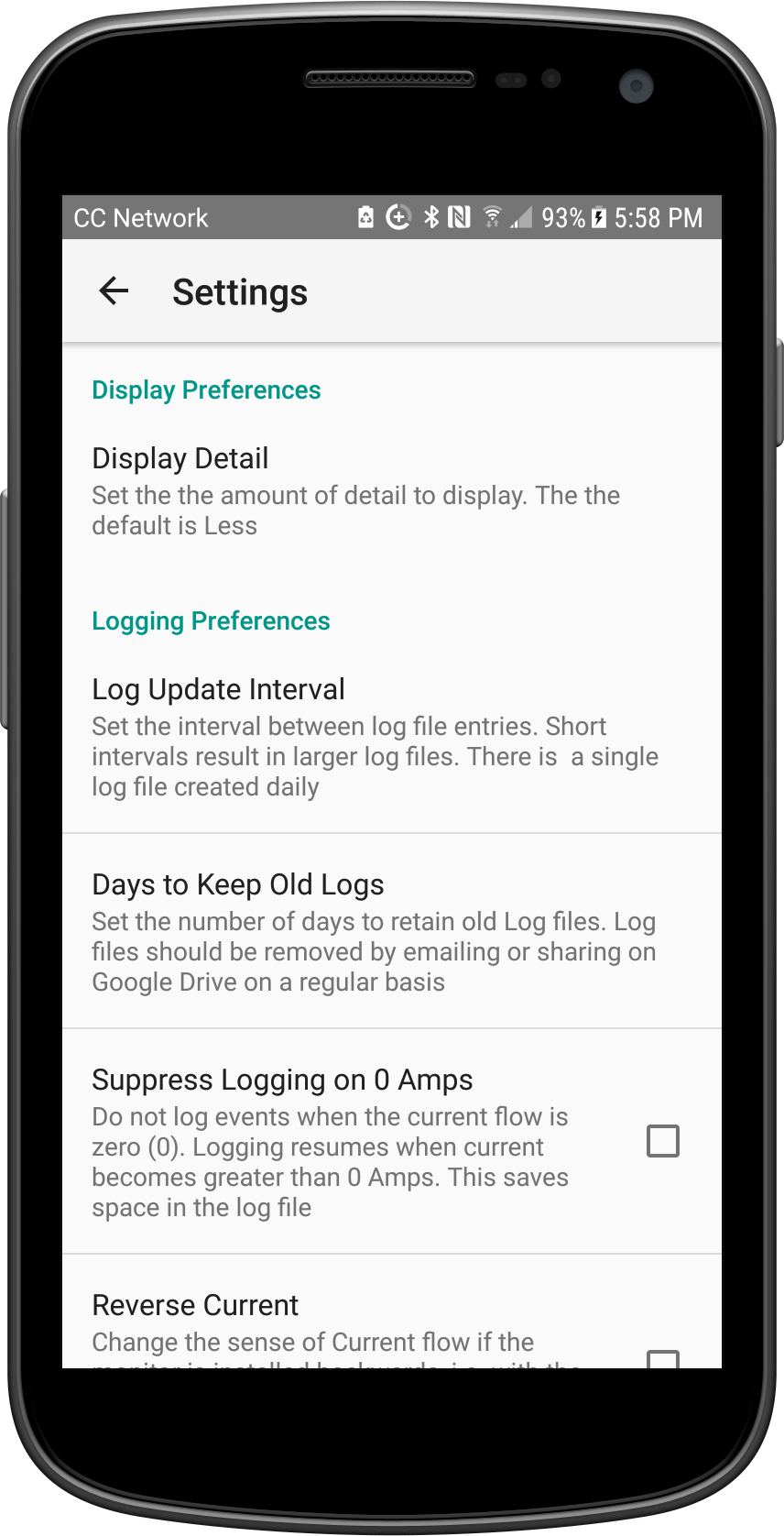 Settings Screen